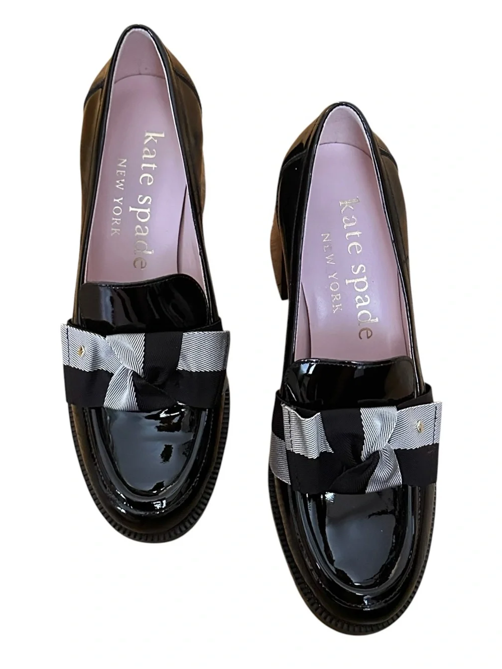 Kate Spade New York Leandra Heeled Chunky Loafer Size 8.5 Glossy Black Patent